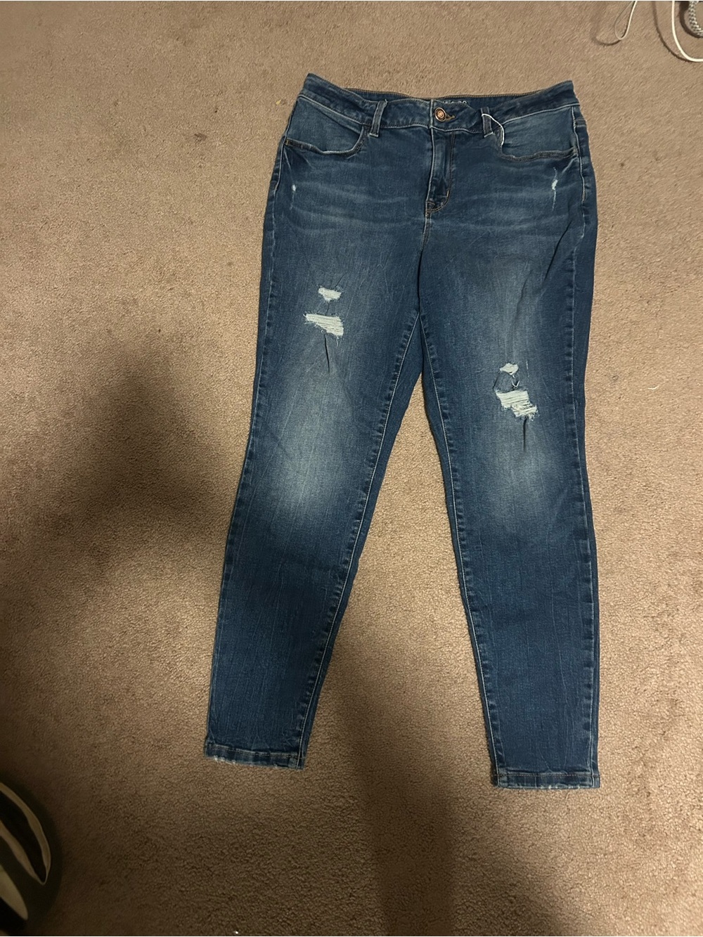 Maurices Dark Blue Distressed Skinny Jeans